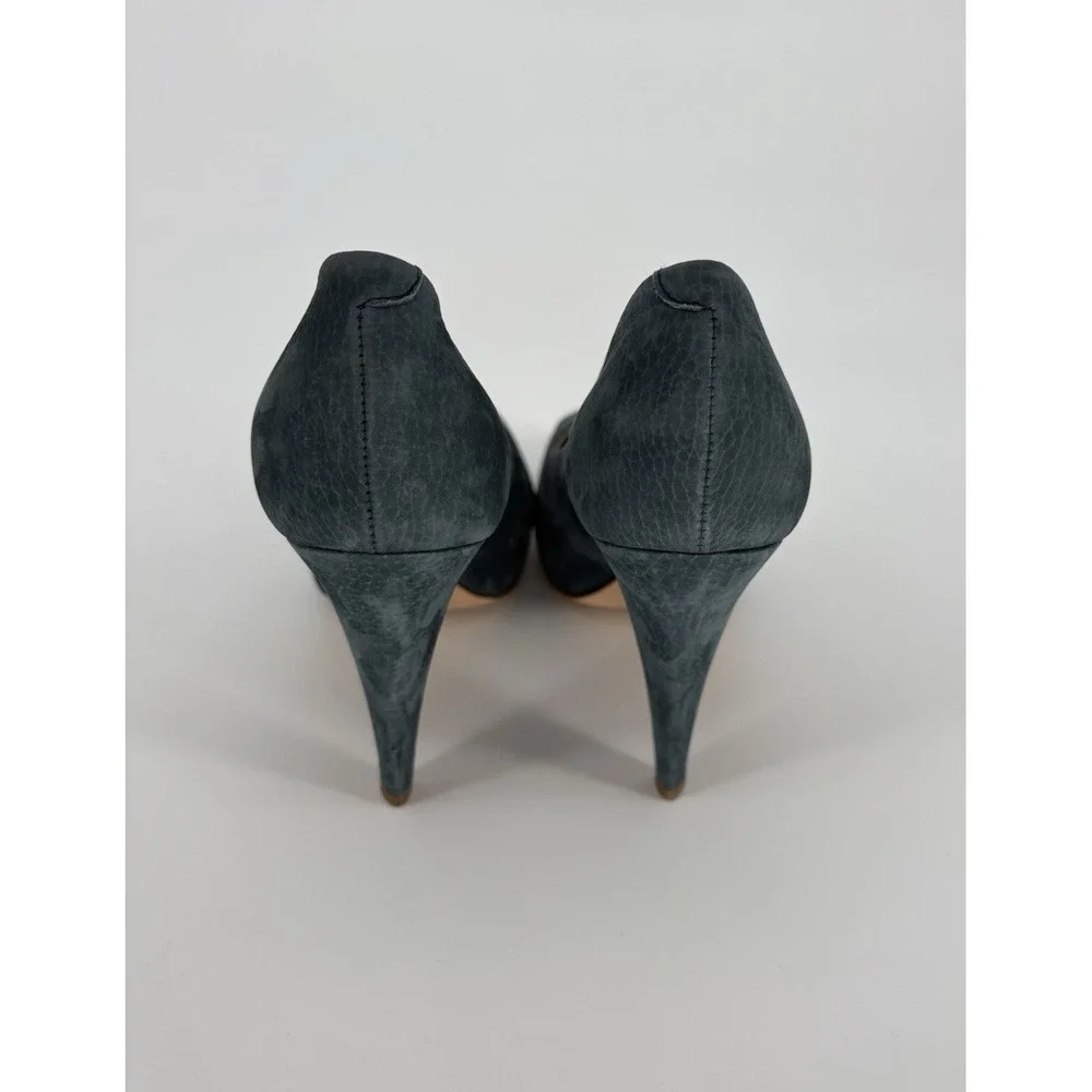 Authentic Bally Women's Blue Suede Peep Toe Cone Heel Pumps Shoes 5.5 US / 36 EU